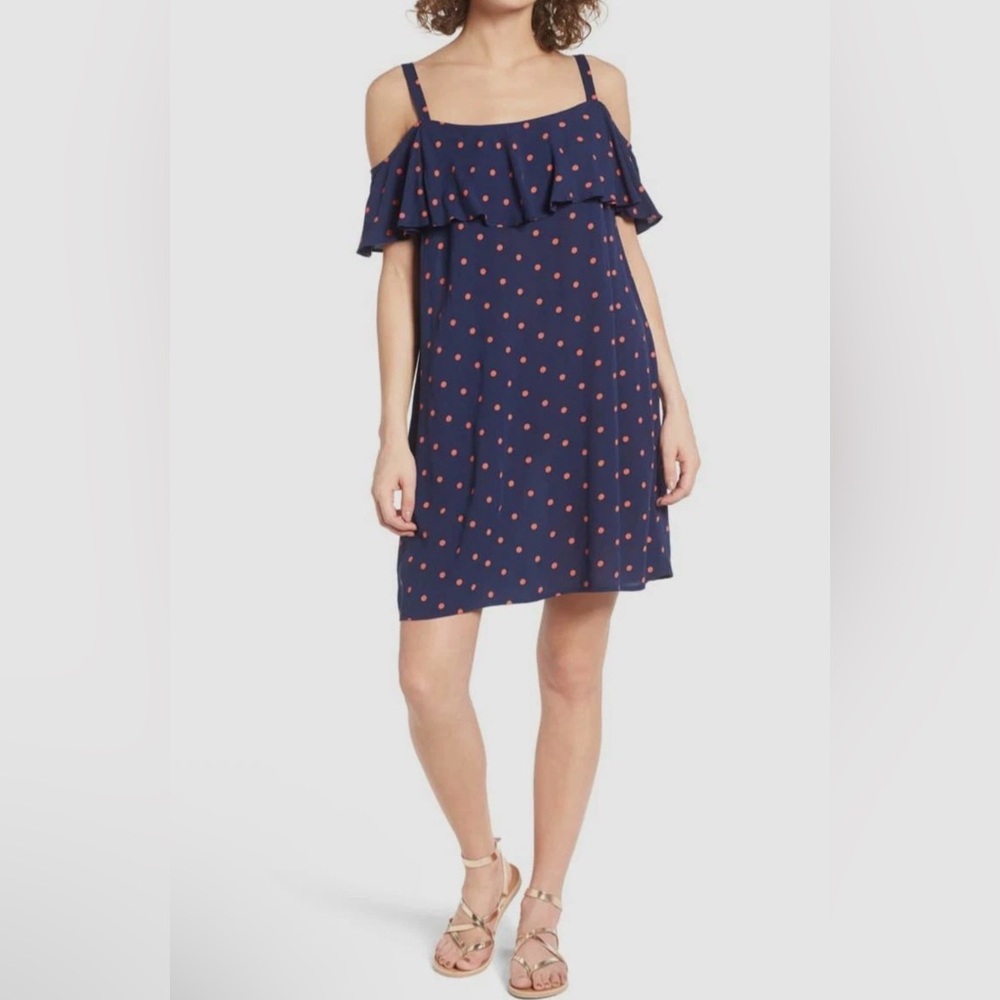 Splendid Women's Blue Polka Dot Cold Shoulder Cocktail Mini Dress Size XS